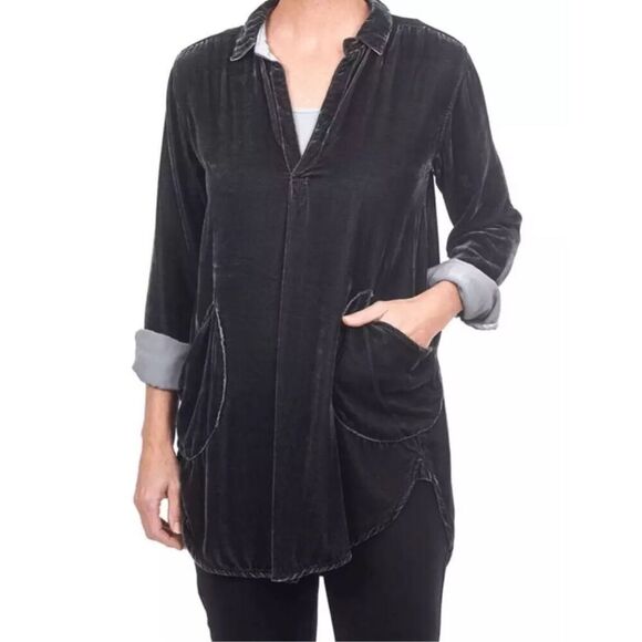 CP Shades Velvet Teton Top Long Sleeve Tunic Black Size Small - Picture 1 of 7